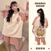Pijama de Verano para Mujer 2026 con Almohadillas en el Pecho, Manga Corta de Algodón Fino, Shorts, Adecuado para Usar al Aire Libre, Conjunto de Ropa para el Hogar