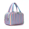 Bolsa de Maquillaje Rayada con Bloques de Color de Gran Capacidad, Separación Seca y Húmeda, Impermeable, Bolsa Portátil para Guardar Cosméticos, Tridimensional y No Plegable