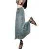 Saia Vintage Midi Cauda de Peixe, Saia Jeans Outono e Primavera para Mulheres, Barra Desfiada, Cintura Alta, Linha A Emagrecedora, Meia Saia que Cobre o Quadril