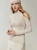 Genuino de calibre 18 con etiqueta~¡Lavable a máquina! Suéter Yangtze Yarn Extra Fino 100% Lana para Mujer de Cuello Medio Alto Ajustado Tejido Delgado