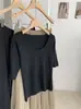 KEKEZOON Suéter de Punto Elegante con Cuello en U, Ajuste Ceñido, Manga Media para Mujer, Nuevo Estilo Otoño, Estilo Chica Popular, Suéter de Color Sólido, Moderno 8775