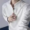 Camiseta de Manga Larga con Cuello Henry Estilo Old Money para Hombre, Diseño Primavera/Otoño, Corte Holgado, Textura de Raya Vertical, Top Casual