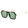 Gafas de sol retro europeas y americanas de doble puente y montura cuadrada para hombre y mujer, lentes de protección solar con patillas metálicas de moda, venta al por mayor transfronteriza