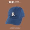 Gorra de béisbol coreana con parte superior rígida y letra R, para mujer, con alero curvo, parasol, estilo japonés, para primavera y otoño, de moda, color azul Klein.