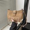 Bolso Retro Texturizado Esmerilado con Borlas Otoño Nueva Moda Bolso Silla de Montar para Viajes Diarios Bolso Cruzado Simple para Hombro para Mujer