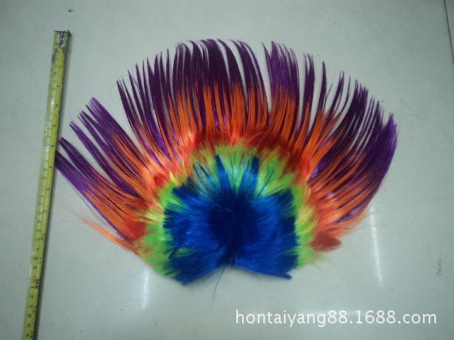 节日假发厂家 狂欢节彩色假发 世界杯球迷鸡冠发渐变色假发厂家