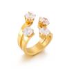 Anillo abierto de acero inoxidable en oro de 18 quilates con 4 diamantes estilo INS de moda europea y americana, anillo de lujo ligero para mujer