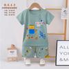 Conjunto de Roupa Íntima Infantil de Verão Algodão Gelo Versão Coreana Infantil Tamanho Pequeno e Médio Shorts de Manga Curta Desenho Animado Conjunto de Roupa Infantil Venda Direta da Fábrica
