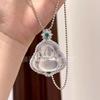 Gelo Calcedônia Buda Pingente Banhado a Prata Colar Maitreya de Ágata de Gelo Alto Estilo Chinês Novo Estilo Chinês Jóias de Estilo Nacional