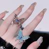 Anillo abierto de mariposa tridimensional irregular, diseño de nicho femenino, anillo de dedo dietético ajustable, anillo de viento frío