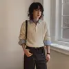 Myq Henry Collar Tejido Retorcido Suéter Casual Holgado de Otoño para Hombre Estilo Coreano Estilo Old Money Ropa