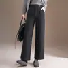 Calça de lã mista elegante de perna reta e perna larga para mulheres, nova coleção outono/inverno 2026, cintura alta, modeladora, calça casual, forrada com fleece, calça longa versátil