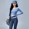 Conjunto Deportivo de Manga Larga para Mujer con Almohadilla en el Pecho, Pantalones de Yoga Elásticos Transpirables Cruzados en la Cintura, Conjunto de Entrenamiento para Correr y Fitness, Otoño
