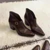 Versión de Piel de Vaca~Hebilla de Metal Casual 2026 Color Pulido Retro Versátil Minimalista Botines de Tacón Alto para Mujer Zapatos de Tacón Alto de Cuero Lavado