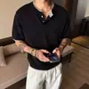 Camiseta de punto con cuello tipo polo de manga corta para hombre, estilo verano, empalme de imitación de dos piezas, hombro normal, estilo Old Money, manga de tres cuartos versátil casual