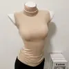 [Fabricante Original] Delgado de Cintura Sin Mangas Moderno Ajuste Delgado Color Sólido Cuello Alto Elegante Capa Base Superior Camiseta