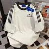 Camiseta de algodón 100% puro, dulce, fresca y linda, de tres rayas, cuello redondo, manga corta, para hombre y mujer, corte holgado para verano, top para estudiante, estilo Ins