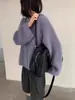 Suéter de punto pullover de terciopelo de visón morado lechoso, suave y elástico, para mujer, otoño e invierno, estilo perezoso, holgado, se puede usar como capa interior o exterior, top de punto