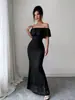 Vestido de noite longo de cauda de sereia com renda, ombro a ombro, transfronteiriço, para mulheres, com babados, ombros à mostra, justo, bodycon