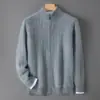 Cárdigan de Punto de Lana Pura Talla Grande para Hombre con Jacquard de Espiga de Trigo Ropa Exterior de Negocios Casual Engrosado Cuello Alto Cardigan con Cremallera