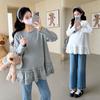 En Stock Camiseta de Maternidad Otoño 2025 Cuello Redondo Casual Dulce Holgada Camiseta Empalmada Volantes Babydoll de Maternidad