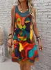 Vestido de tirantes con estampado estilo oceánico para vacaciones en la playa, talla grande, nuevo de verano 2025, venta transfronteriza de Amazon, europeo y americano, para mujer