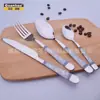 Jieyang Guanbao Flor Queimada em Alta Temperatura Aplique Flor de Cerâmica Assada Talheres de Aço Inoxidável Conjunto Garfo Colher Faca Hotel