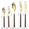 Acero Inoxidable 304 Vajilla para Comida Occidental Portuguesa Vajilla con Textura de Madera Japonesa Cuchillo, Tenedor y Cuchara con Mango de Imitación Madera Juego de Vajilla