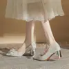Jin Jin CH60-47 zapatos de tacón grueso con punta de lentejuelas de una sola capa para mujer 2024 nuevos zapatos de boda primavera y otoño zapatos de novia tacones altos para mujer
