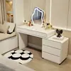 Tocador de madera maciza color crema estilo francés, tocador de princesa minimalista moderno para dormitorio con gabinete de cajones integrado
