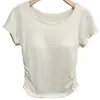 Camiseta integrada de manga corta con almohadillas en el pecho para mujer, cuello redondo, pura y seductora, versátil, plisada, entallada a la cintura, top adelgazante