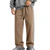 Venta al por mayor transfronteriza de Amazon de pantalones casuales holgados con cordón, bloques de color, forro polar de peso pesado para otoño e invierno para hombre