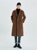 Abrigo largo de cachemira de doble cara hasta la rodilla para otoño e invierno, abrigo holgado de lana estilo coreano cruzado para hombre