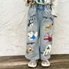 Pantalones vaqueros rectos para niños y niñas, pantalones anchos de otoño, nuevos pantalones de bebé con grafiti para primavera y otoño de 2025