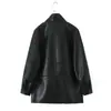 Exportación Transfronteriza Ropa de Mujer Otoño 2025 Estilo Europeo y Americano Doble Cuello Doble Botonadura Cintura Chaqueta de PU Chaqueta para Mujer G92531