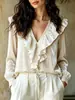 2026 Ropa de mujer transfronteriza europea y americana Amazon otoño nuevo terciopelo cuello en V con volantes elegante camisa top