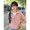 Camisa de Manga Corta a Cuadros de Gasa Dopamina Verano 2026 Chaqueta Casual Juvenil Sencilla de Dos Piezas Falsas Hombres Mujeres