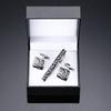 Jiaomei Oro y Plata Negro Ancla Nube Auspiciosa Patrón Cuadrado Cepillado Clip de Corbata Gemelos Set de Caja Regalo