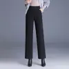 Pantalones de pierna recta y pierna ancha, con mezcla de lana de moda y forro polar para mujer, nueva colección otoño/invierno 2026, con cintura elástica en la parte trasera, tiro alto, adelgazantes, adecuados para el trabajo y el uso casual