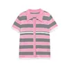 Zr Exportación al por Mayor 2025 Rayas Contrastantes Cuello Polo Holgado Casual Versátil de Punto de Manga Corta para Mujer