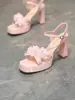 Sandalias de Tacón Grueso Estilo Hada para Mujer, Novedad Verano 2026 Plataforma Abierta con Tira Única, Tacones Altos Florales con Pedrería