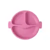 Set de Vajilla de Silicona para Bebé, Ventosa Pequeña Infantil, Plato Redondo de Tres Compartimentos con Cara Sonriente, Tazón de Silicona para Alimentación Anticaídas