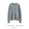 Suéter de punto trenzado 100% cachemira con cuello semiabierto para mujer, otoño moderno vintage casual de alta gama camisa básica