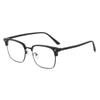 Óculos de Meia-Armação para Mulheres com Miopia, Lentes com Grau Personalizáveis, Armação de Óculos Estilo Masculino Browline Cool Preto Grande, Bloqueio de Luz Azul