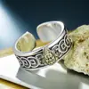 Anel do Deus da Riqueza Amarelo Banhado a Prata 925 Estilo Xizang para Homens e Mulheres, Estilo Étnico Retrô, Anel de Dedo Indicador Aberto Ajustável com Moeda