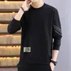 Moletom masculino de manga comprida, novo estilo primavera e outono, gola redonda, corte solto, espessado, blusa de pular sem capuz, jaqueta masculina de manga comprida para jovens