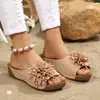 Nuevas Chanclas de Plataforma con Cuña de Tela Floral de Comercio Exterior para Mujer Sandalias Gruesas para Playa al Aire Libre Transfronterizas wish