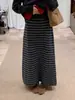 Falda de Punto Rayada Retro Perezosa Estilo Japonés para Mujer, Larga de Invierno de Cintura Alta Versátil Adelgazante de Línea A