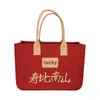 Bolsa de fieltro personalizada con letras rojas y título de lista dorada, Bolso de mano simple de fieltro, Bolso de centro comercial de gran capacidad