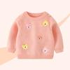Suéter Infantil de Color Sólido con Cabeza de Oso Bordada, Nuevo en Otoño e Invierno, Chaqueta de Punto Infantil, Suéter de Manga Larga de Hilo de Algodón para Niñas